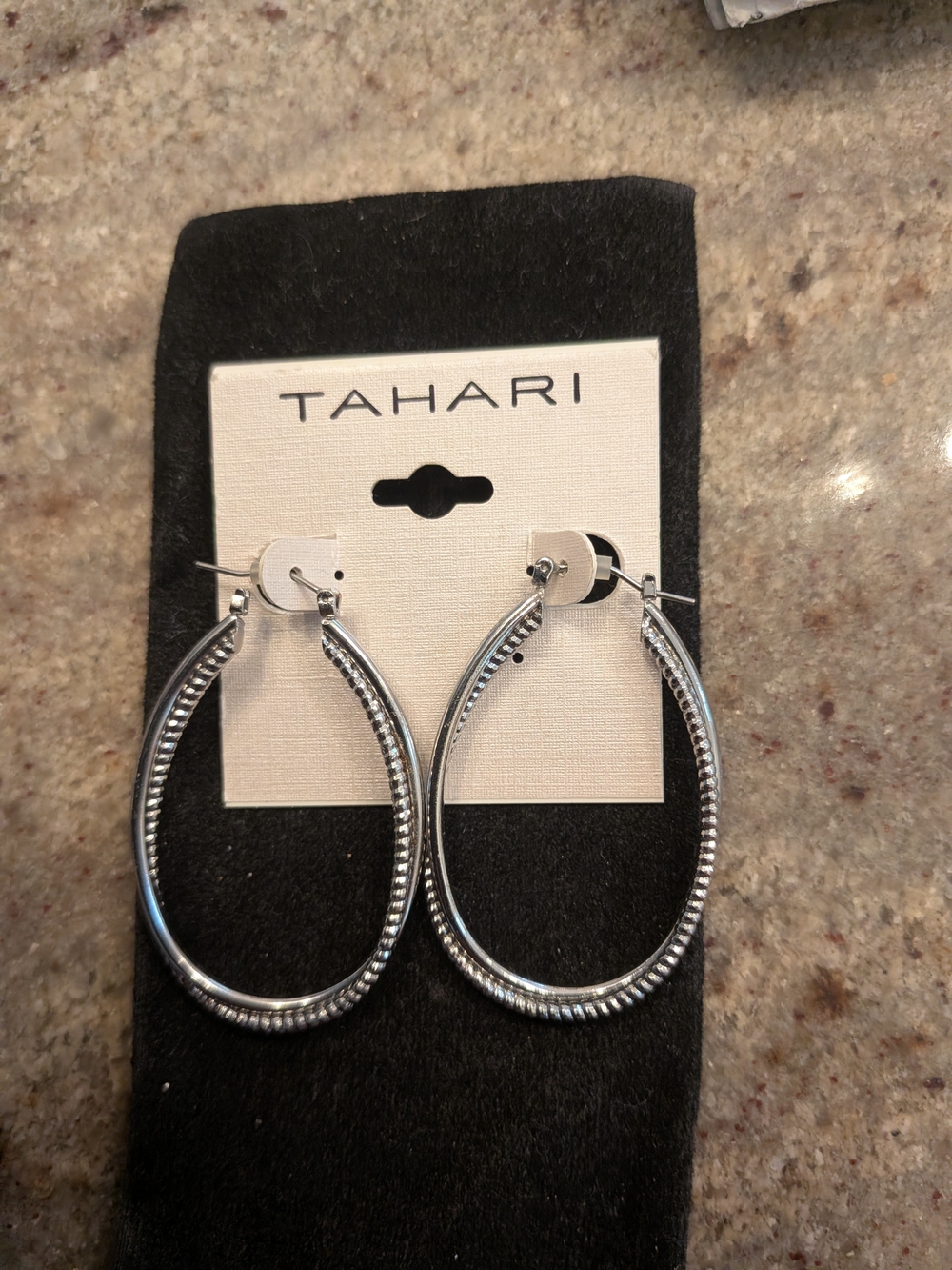 Tahari Silver Beaded Hoop Earrings